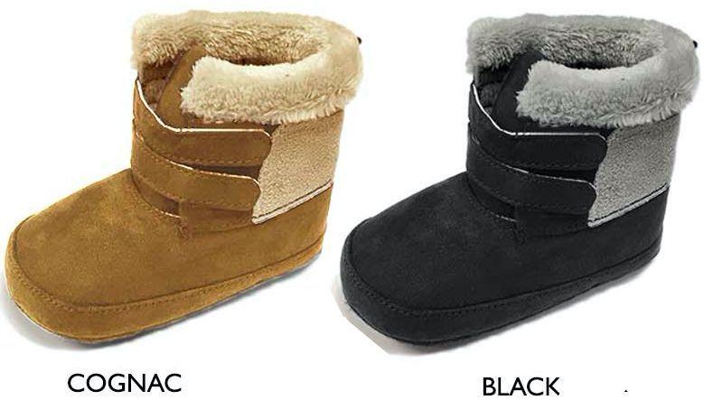 18 Wholesale Infant Boy's Microsuede Boot W/ Faux Fur Trim & Touch Closure Straps image