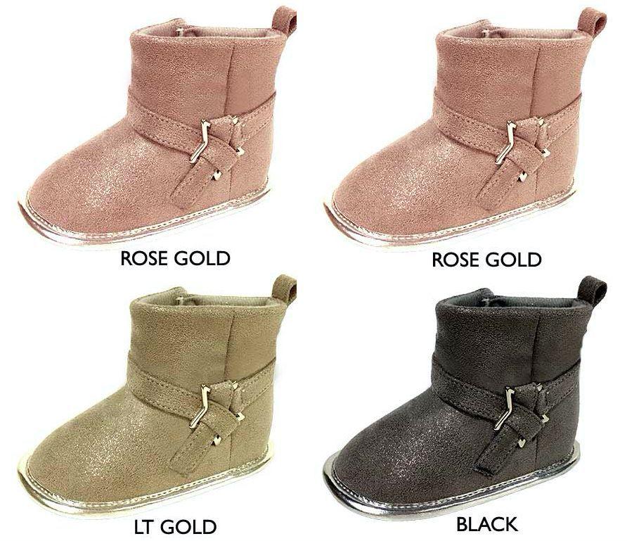 18 Wholesale Infant Girl's Shimmer Microsuede Boots W/ Star Buckle & Touch Closure Closure image