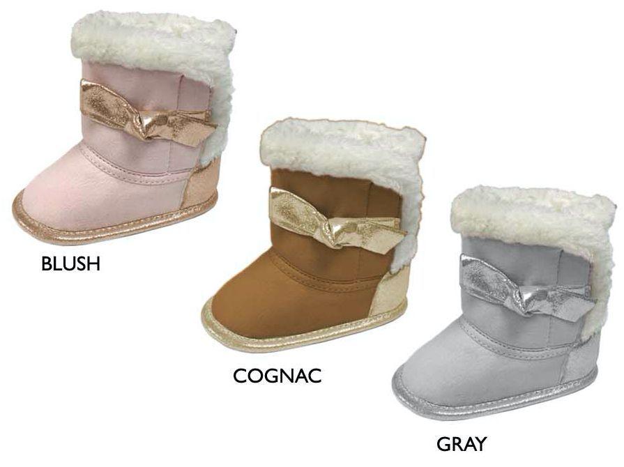 18 Wholesale Infant Girl's Microsuede Boots W/ Shimmer Bow & Faux Fur Trim, & Touch Closure Closure image