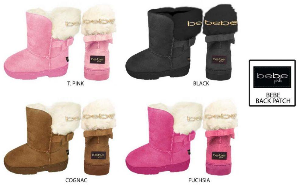 12 Wholesale Toddler Girl's Winter Boots W/ Back Bow & Bebe Lurex Embroidery image