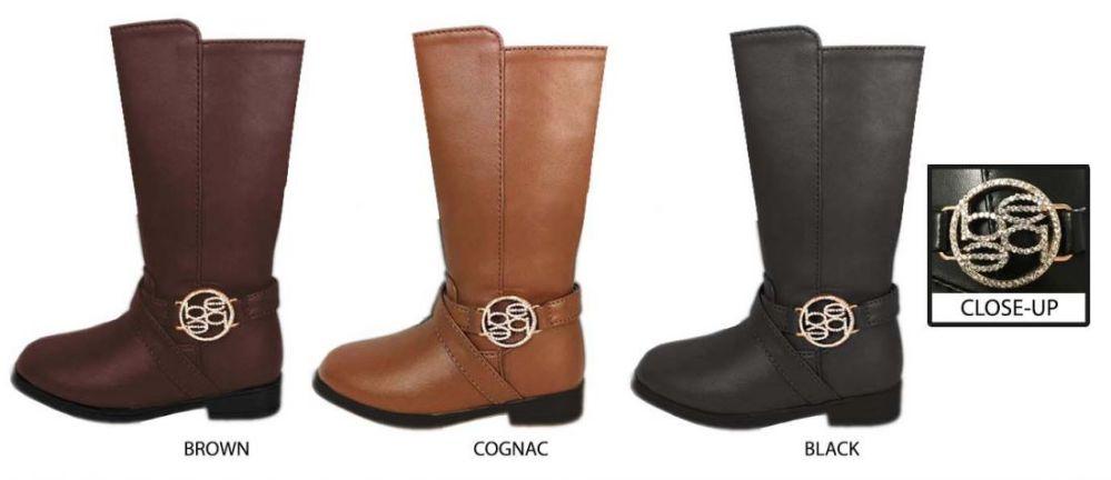 12 Wholesale Girl's Pu Riding Boots W/ Bebe Rhinestone Medallion image