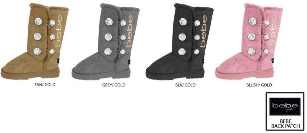 12 Wholesale Girl's Winter Boots W/ Rhinestone Buttons & Bebe Lurex Embroidery image