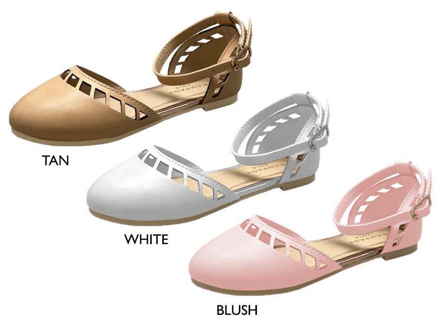 12 Wholesale Girl's Flats W/ Cutout & Ankle Strap Details image