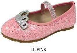 12 Wholesale Toddler Girl's Glitter Flats - Pink W/ Elastic Strap image
