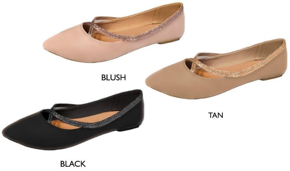 12 Wholesale Women's Microsuede Flats W/ Elastic Glitter Straps & Cushioned Insole image