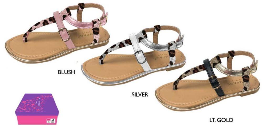 12 Wholesale Girl's Thong Sandals W/ Shimmer Leopard Print Straps image