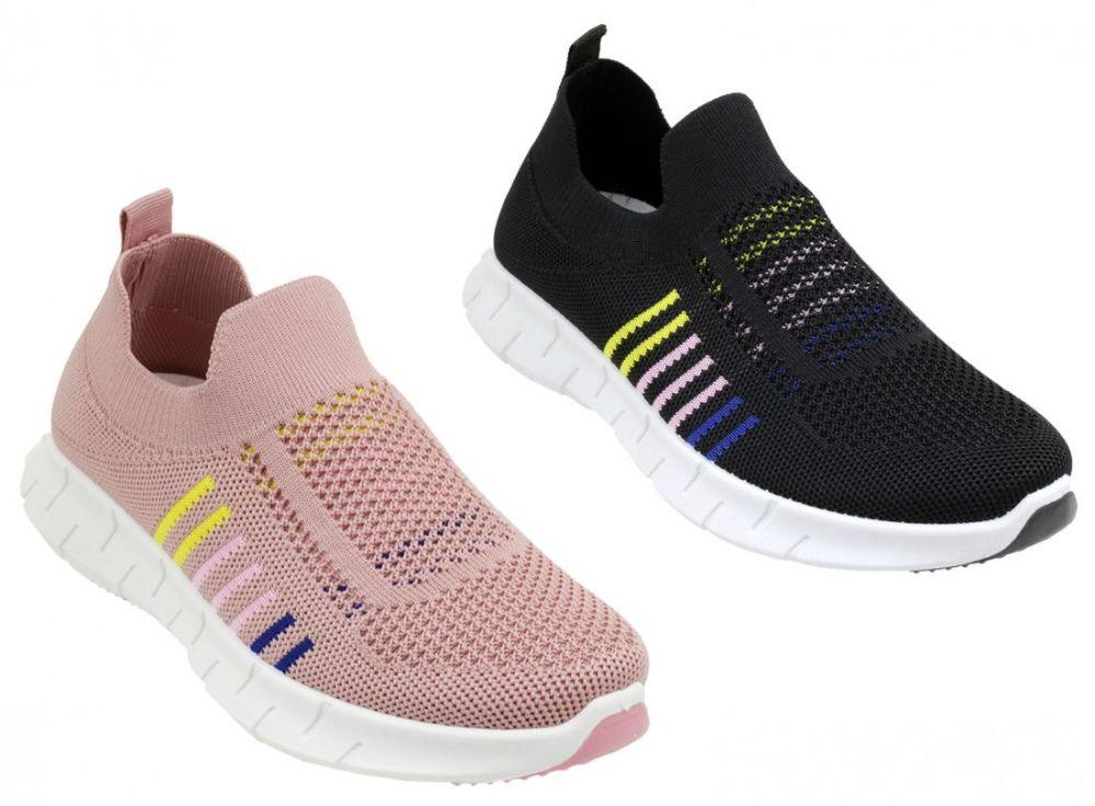 12 Wholesale Women's Breathable Fitness SliP-On Sneakers W/ Two Tone Stripes - Assorted image