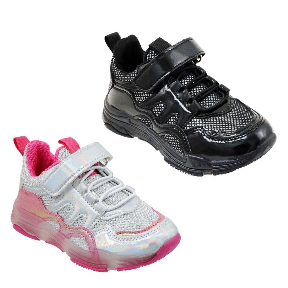 12 Wholesale Girl's Breathable Sneakers W/ Adjustable Strap & Elastic Laces image