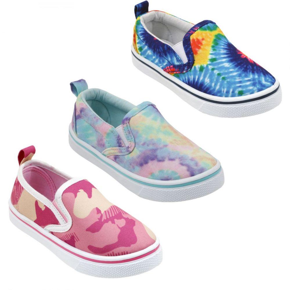 12 Wholesale Girls Printed Canvas SliP-On Sneakers image