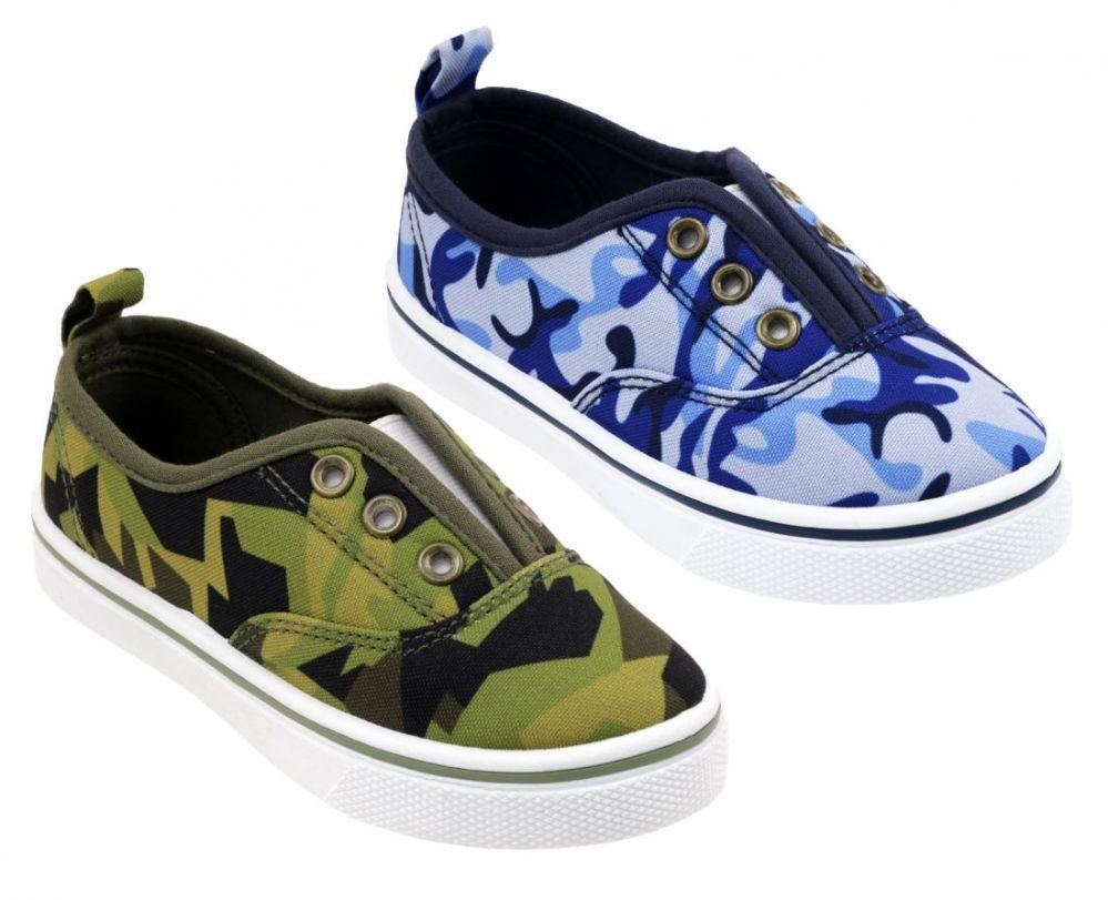 12 Wholesale Boy's Canvas No Lace SliP-On Sneakers W/ Camo Print image