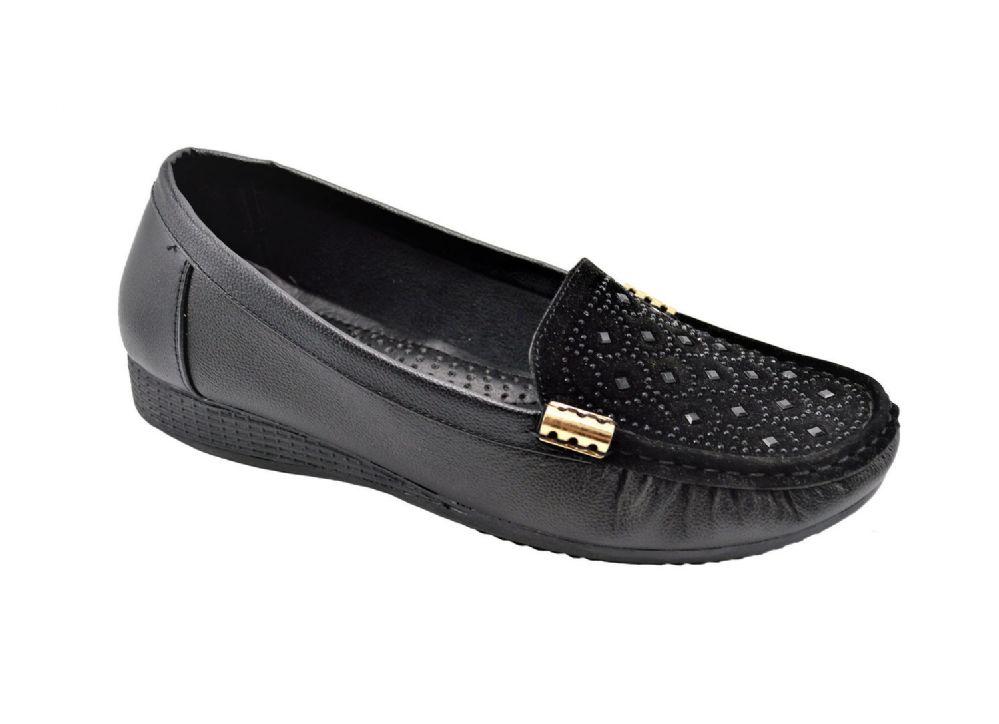 18 Wholesale Womens Leather Loafers & Slip - Ons Flats Driving Walking Casual Soft Sole Shoes Color Black Size 5-10 image
