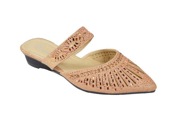 12 Wholesale Women's Strappy Rhinestone Slide Dress Sandal In Blue Color Champagne Size 5-10 image
