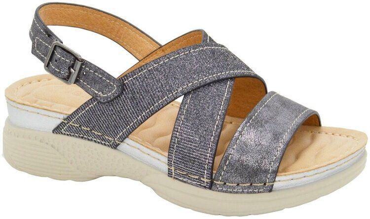 12 Wholesale Women's Sandals Wide Flat Platform Sandals Strap Fashion Summer Open Toe Color Pewter Size 5-10 image