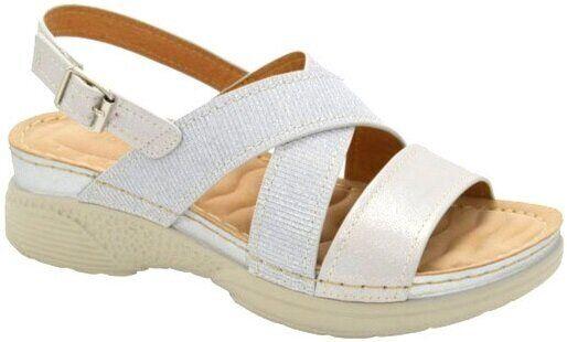 12 Wholesale Women's Sandals Wide Flat Platform Sandals Strap Fashion Summer Open Toe Color Silver Size 5-10 image