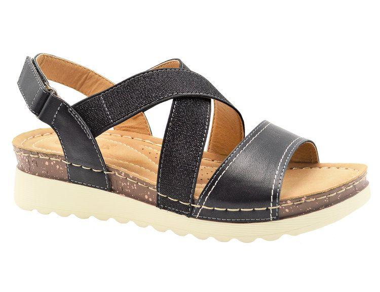 12 Wholesale Women's Sandals Wide Flat Platform Sandals Strap Fashion Summer Open Toe Color Black Size 5-10 image