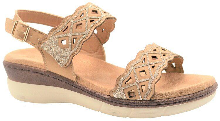 12 Wholesale Women's Sandals Wide Flat Platform Sandals Strap Fashion Summer Open Toe Color Tan Size 5-10 image