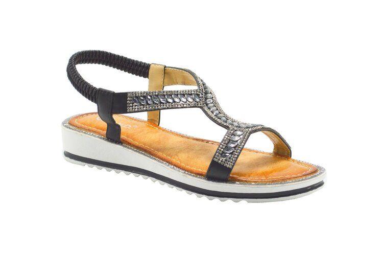 12 Wholesale Woman Wide Flat Platform Sandals, Open Toe Color Black Size 5-10 image