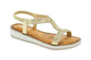 12 Wholesale Woman Wide Flat Platform Sandals, Open Toe Color Gold Size 5-10 image