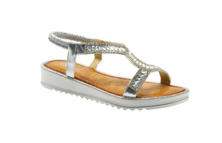 12 Wholesale Woman Wide Flat Platform Sandals, Open Toe Color Silver Size 5-10 image