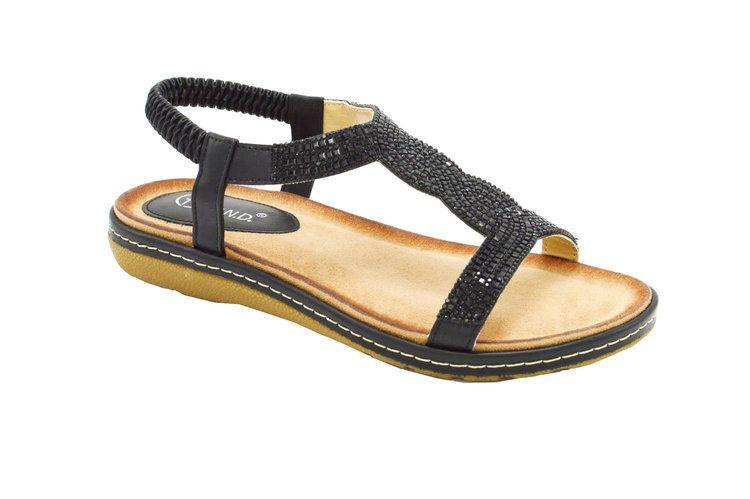 12 Wholesale Women Sandals Summer Flat Ankle T-Strap Thong Elastic Comfortable Beach Shoes Sandal Color Black Size 5 -10 image