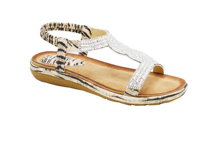12 Wholesale Women Sandals Summer Flat Ankle T-Strap Thong Elastic Comfortable Beach Shoes Sandal Color Beige Size 5 -10 image