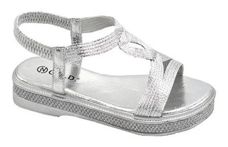 12 Wholesale Women Sandals Summer Flat Ankle T-Strap Thong Elastic Comfortable Beach Shoes Sandal Color Silver Size 5 -10 image