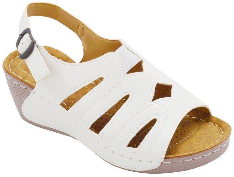 12 Wholesale Women's Sandals Wide Flat Platform Sandals Strap Fashion Summer Open Toe Color White Size 7-11 image