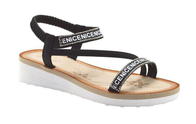 12 Wholesale Women Sandals Fashion Summer Beach Open Toe Strap Sandals Color Black Size 5-10 image