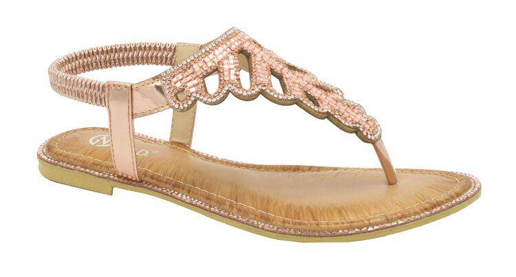 12 Wholesale Fashion Flat Sandals For Women Sole Open Toe In Color Rose Gold Size 5-10 image