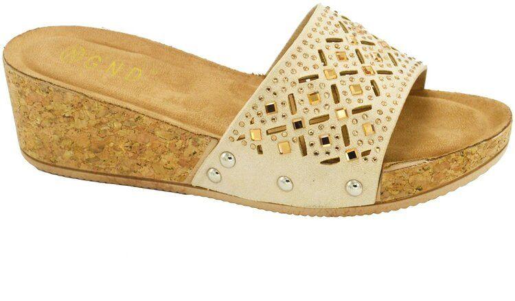 12 Wholesale Fashion Platform Sandals For Women Sole Open Toe In Color Gold Size 5-10 image