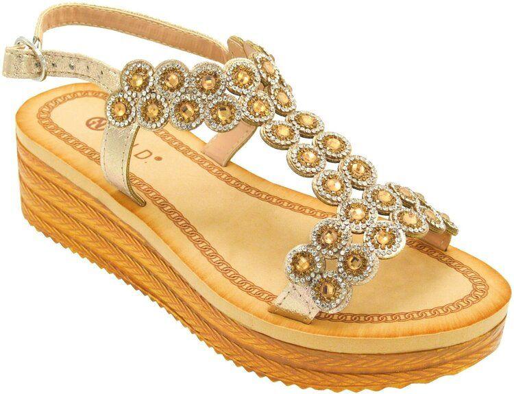 12 Wholesale Women Wide Platform, Sandals Open Toe Color Gold Size 5-10 image