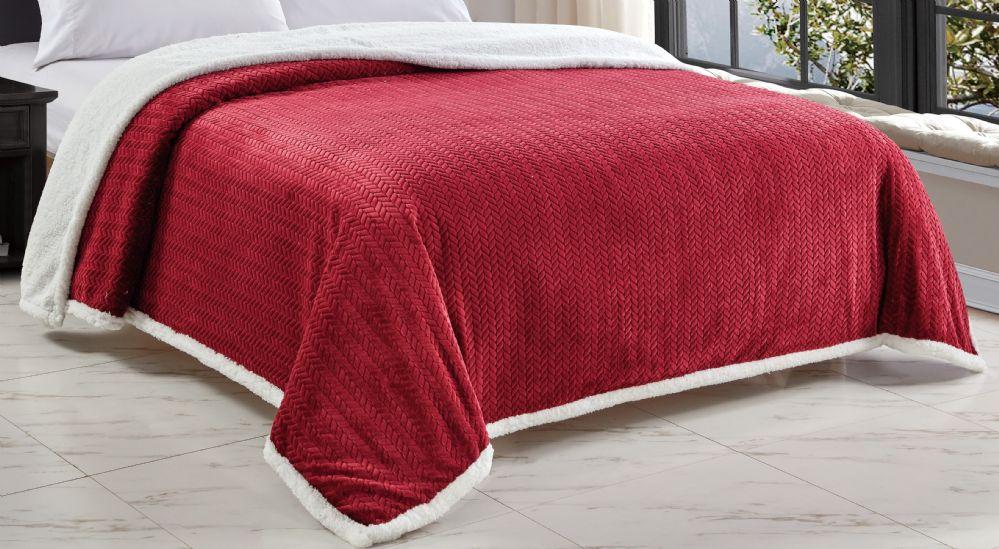 4 Wholesale Heavy And Plush Chevron Braided King Size Microplush Jacquard Blanket With Sherpa Backing In Burgandy image