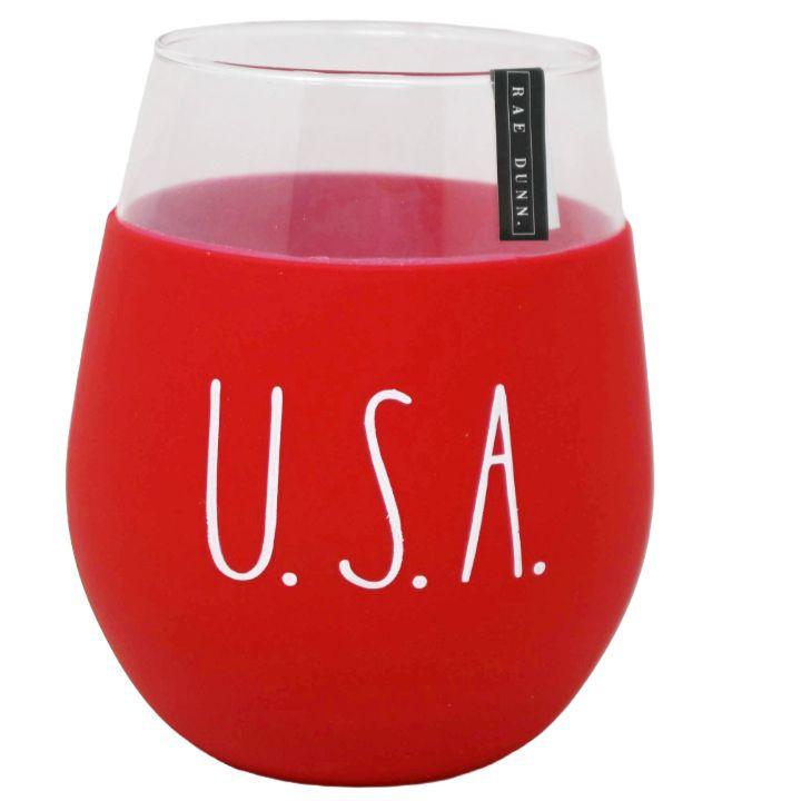 24 Wholesale 22oz USA WINE GLASS WITH RED SILICONE SLEEVE image