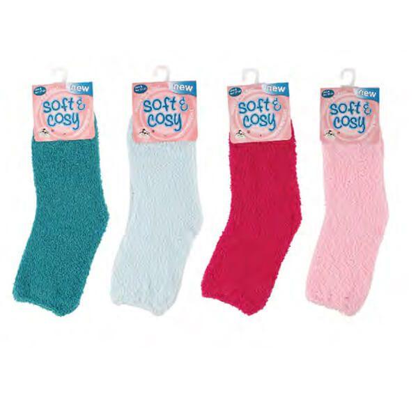 144 Wholesale Women Plush Fuzzy Soft Slipper Socks Solid Plain Colors Warm And Cozy image
