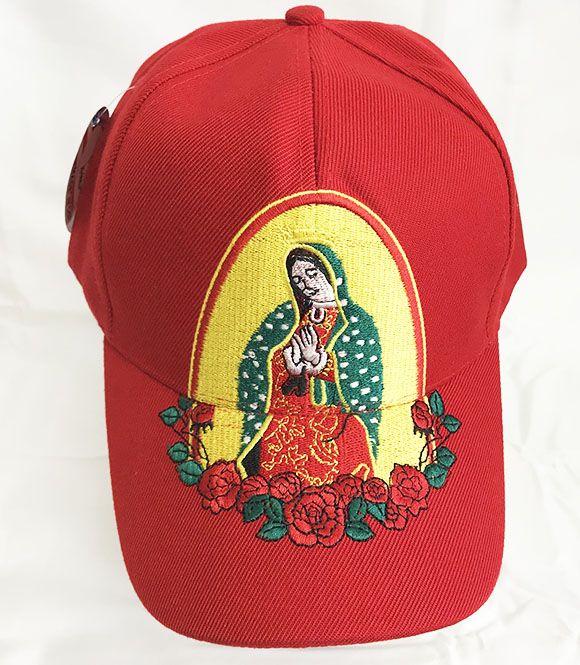 24 Wholesale Lady Of Guadalupe Maria Embroidered Baseball Cap In Red image