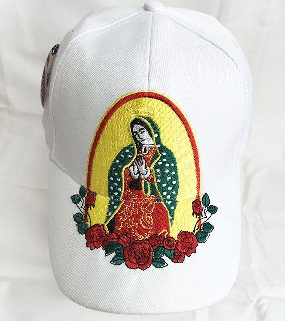 24 Wholesale Lady Of Guadalupe Maria Embroidered Baseball Cap In White image