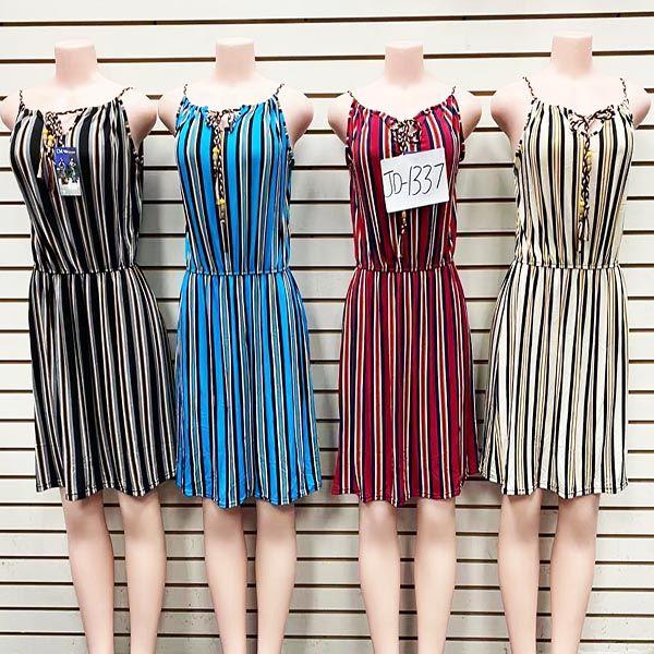 12 Wholesale Short Spaghetti Strap Striped Dress For Women Summer image