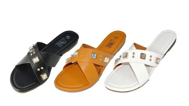 36 Wholesale Women's Jewel Cross Slide Sandals image