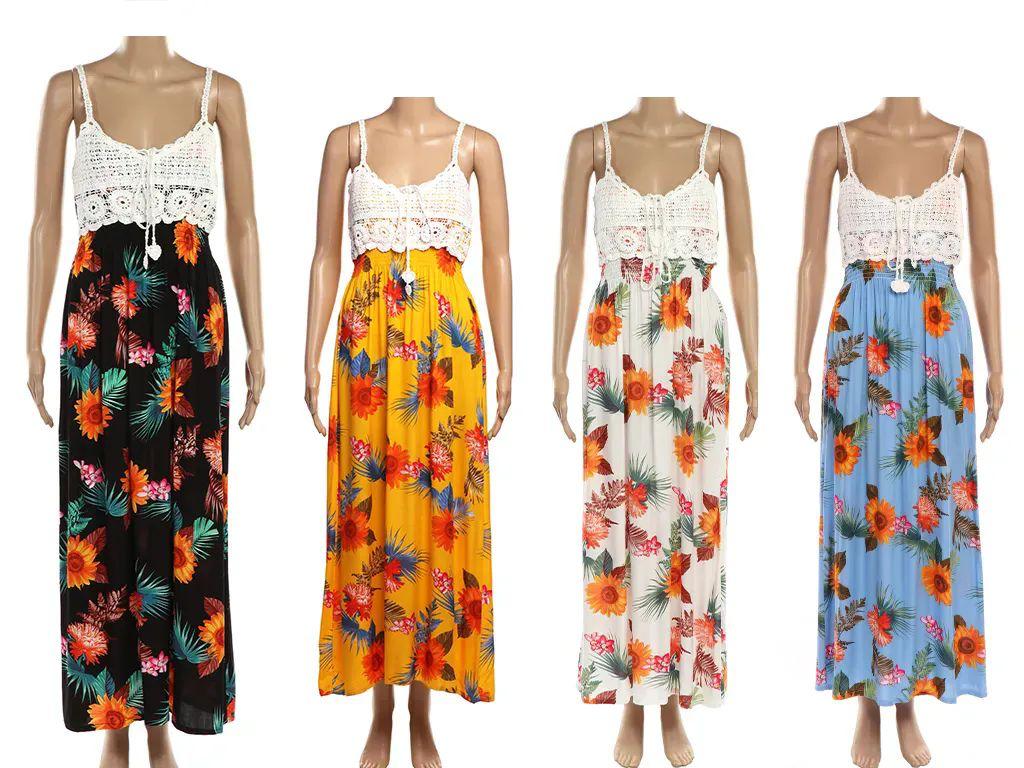 48 Wholesale Womens Fashion Lace Floral Summer Dress In Assorted Color image