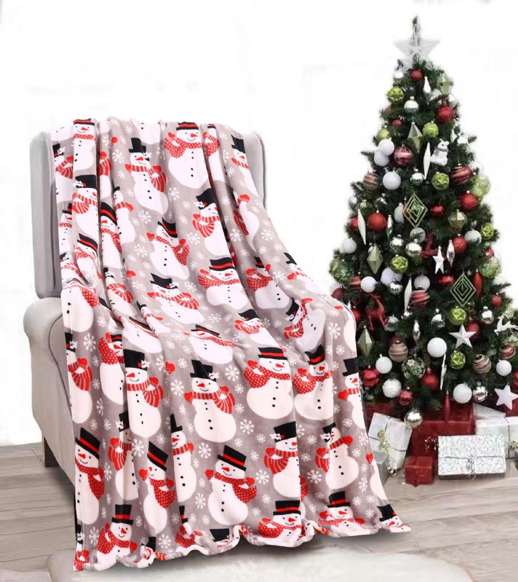 12 Wholesale Snowman Holiday Throw Design Micro Plush Throw Blanket 50x60 Multicolor image