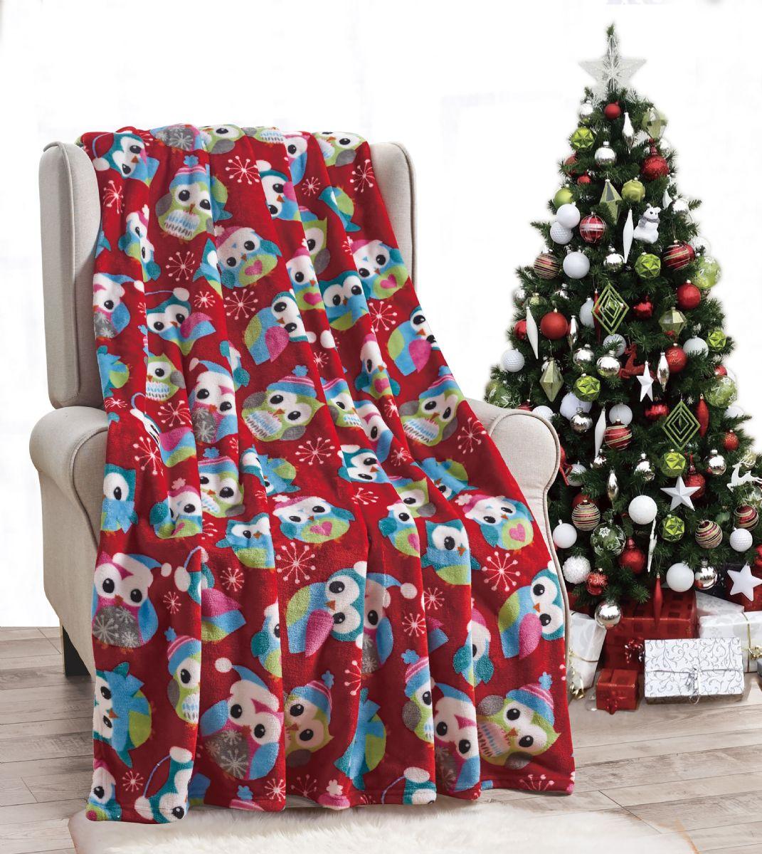 12 Wholesale Owl Throw Holiday Throw Design Micro Plush Throw Blanket 50x60 Multicolor image