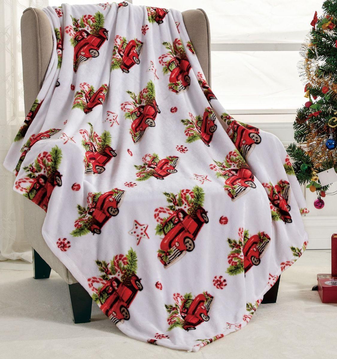 12 Wholesale Rustic Pickup Truck Holiday Throw Design Micro Plush Throw Blanket 50x60 Multicolor image