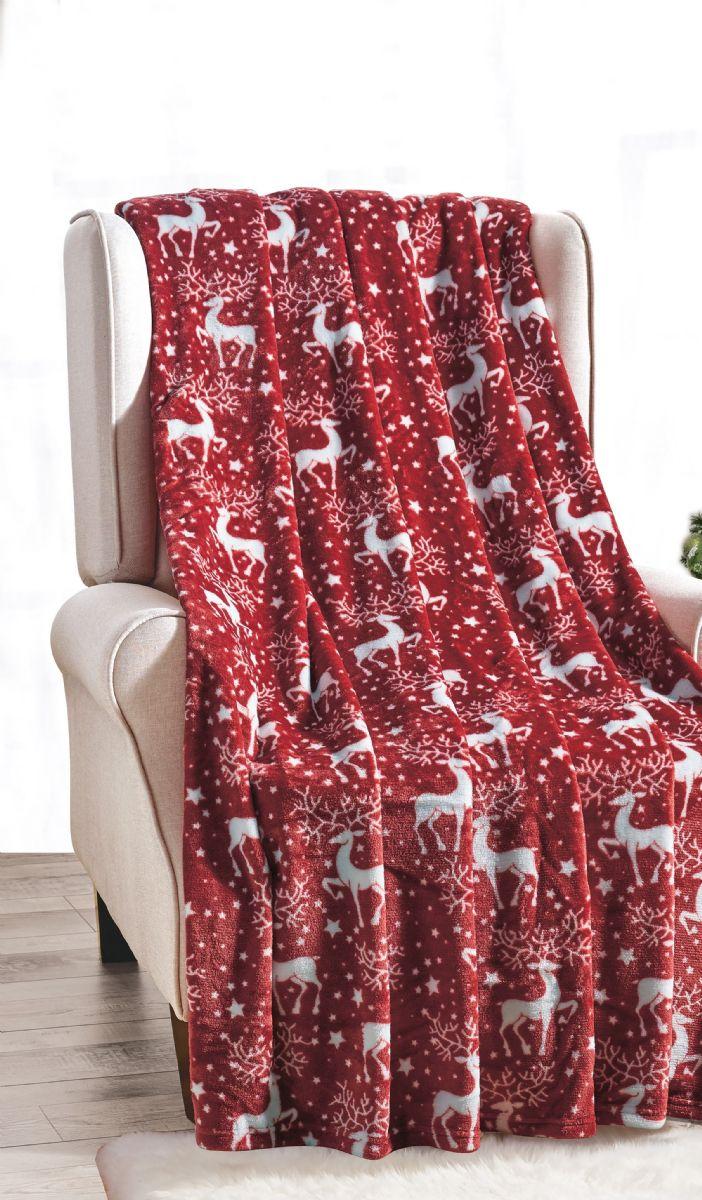 12 Wholesale Red Reindeer Holiday Design Micro Plush Throw Blanket 50x60 Multicolor image