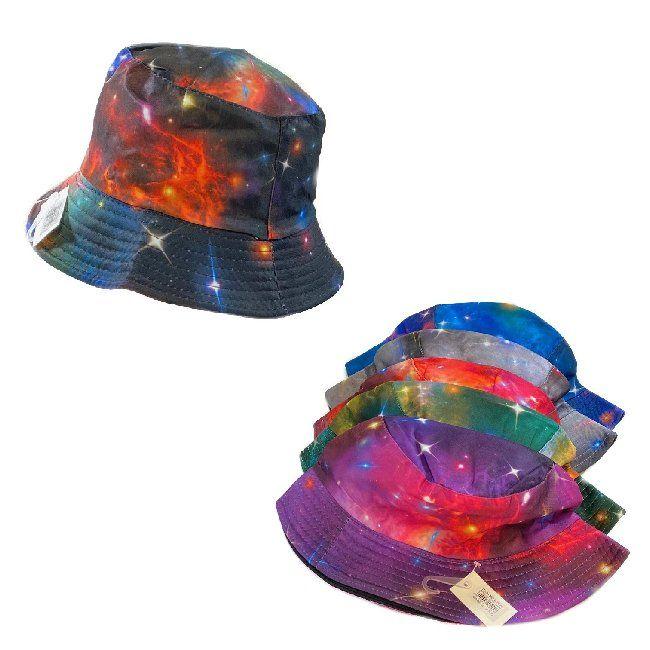 24 Wholesale Wholesale Space Star Effect Galaxy Bucket Hat Assorted Colors image