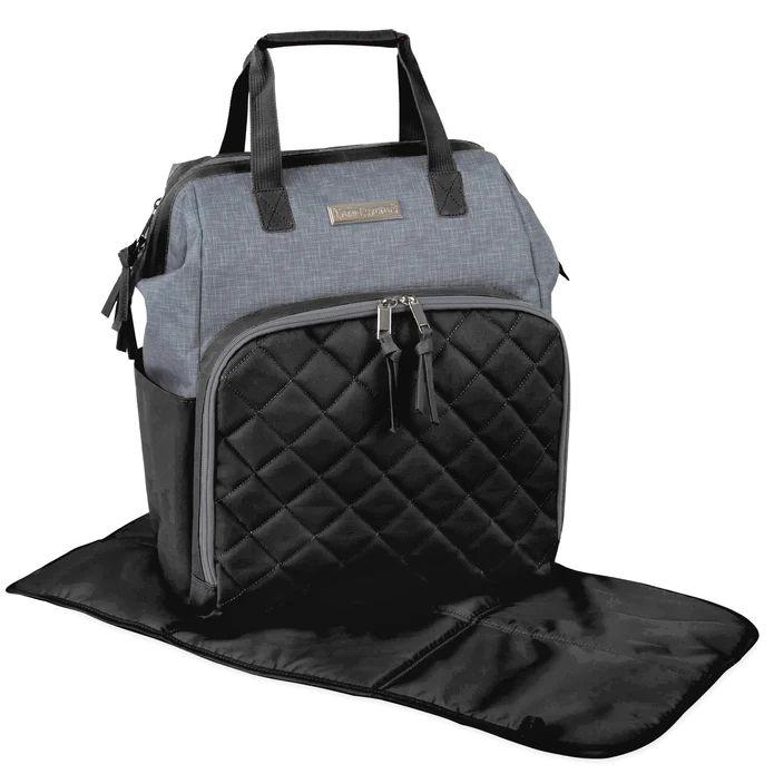 12 Wholesale Quilted Diaper Bag Backpack W Changing Pad - Black & Grey image