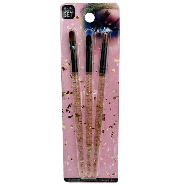 48 Wholesale 3 Pack Beauty Brush Set With Glitter Handles image