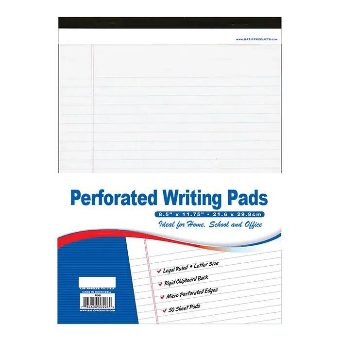 48 Wholesale 50 Ct. 8.5" X 11.75" White Perforated Writing Pads image