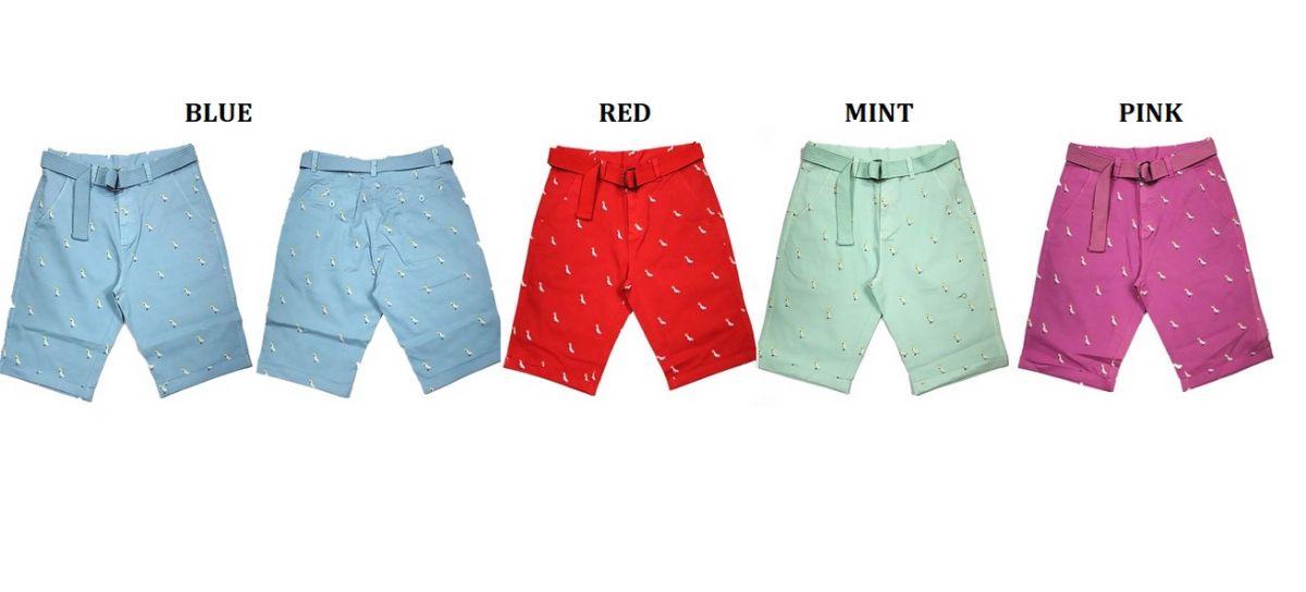 12 Wholesale Men's Printed Chino Shorts With Belt Mint Pack A image