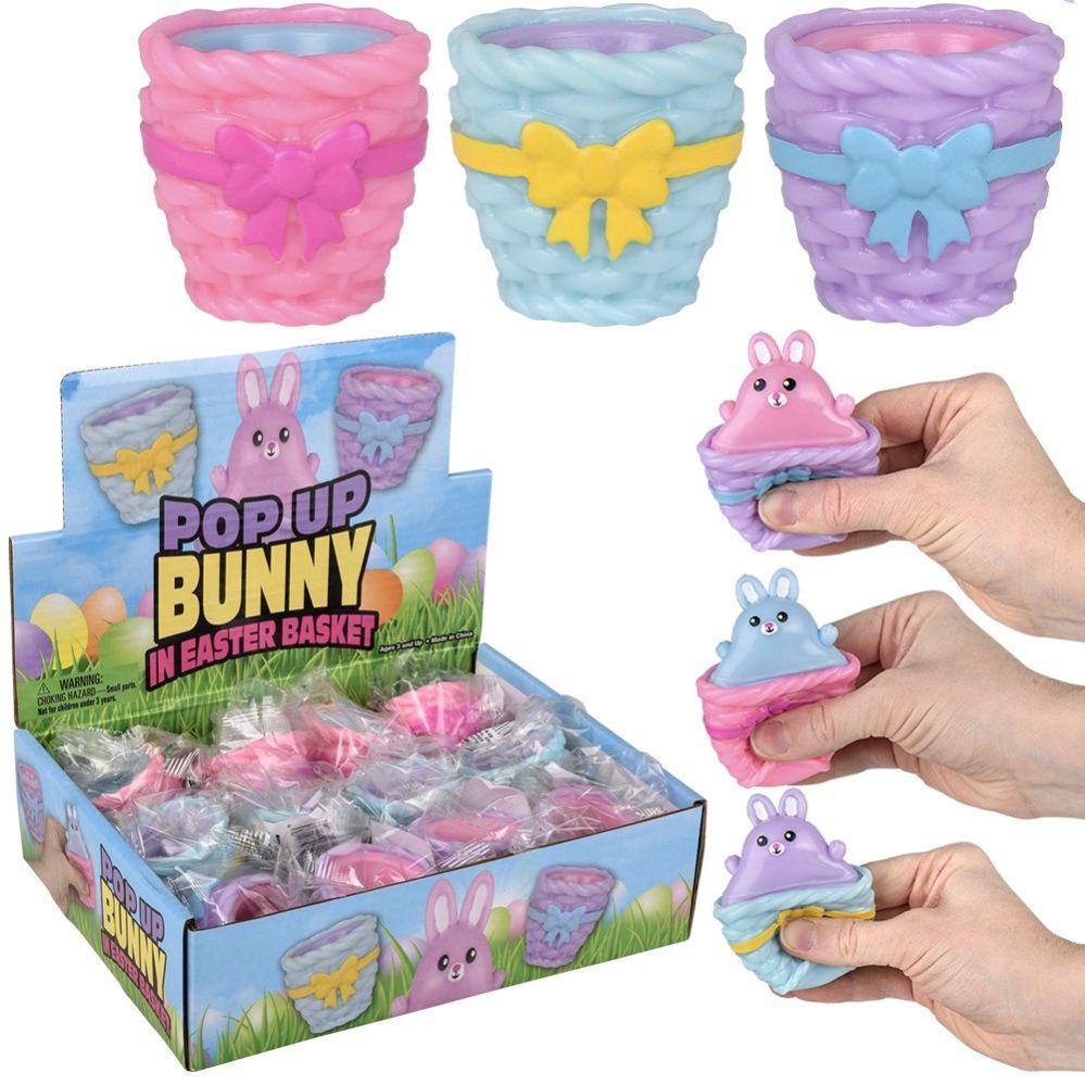144 Wholesale Squeezy Pop Up Bunny In Easter Basket 3" 12/disp image