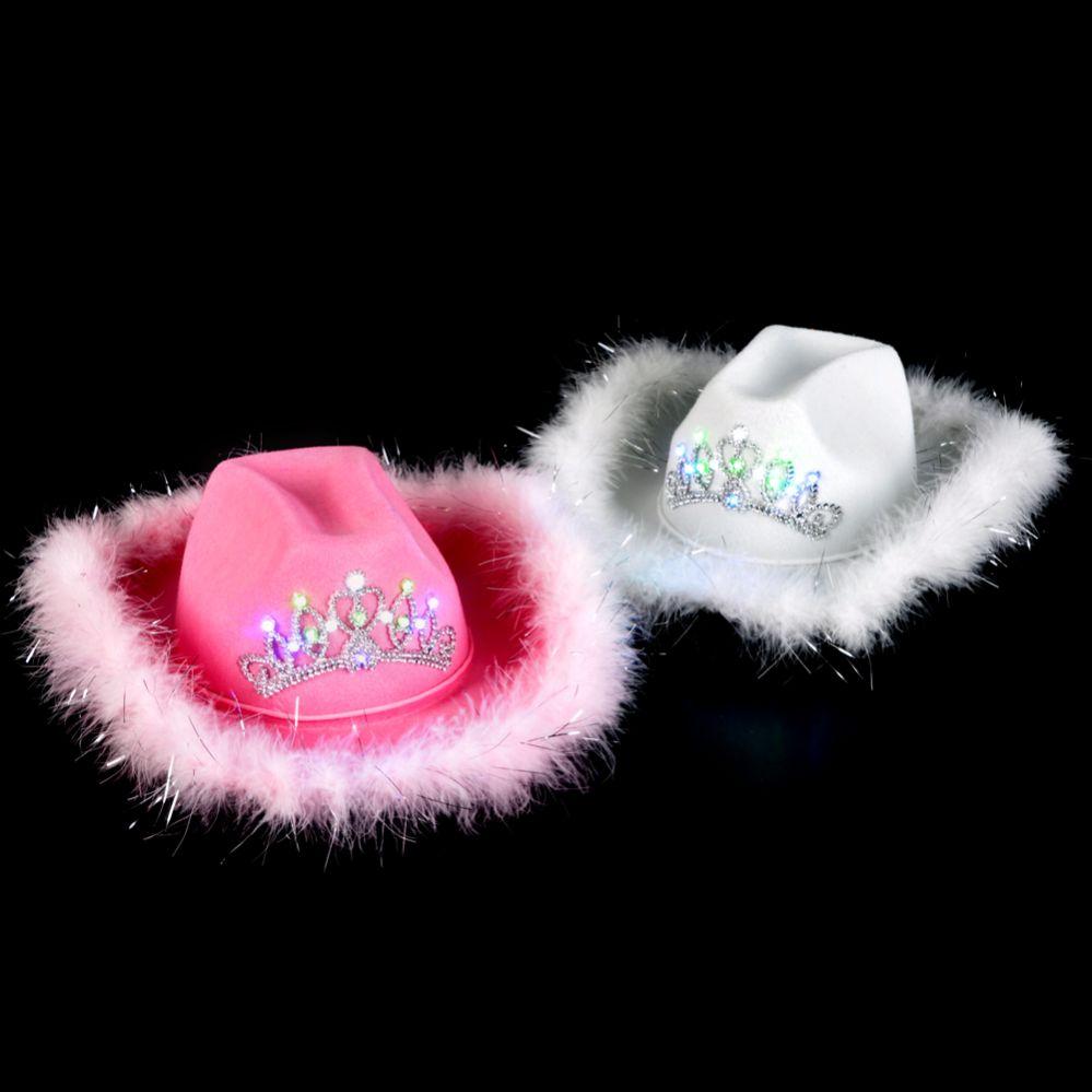 24 Wholesale LighT-Up Tiara Cowgirl Hat With Feathers image